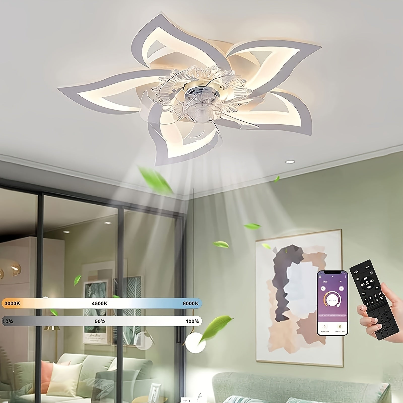 Ventilador de techo con luz y aplicación para dormitorio salón y cocina | 69 cm y control remoto
