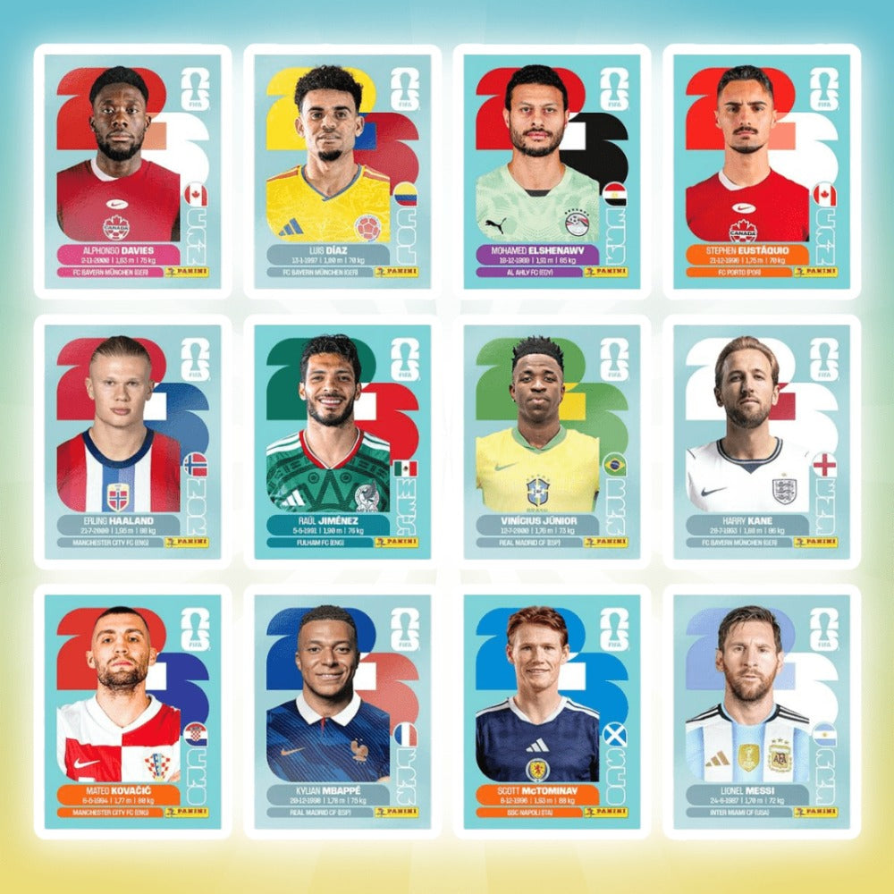 Paquetes de 25 pegatinas aleatorias Panini Copa Mundial de la FIFA 2026 – 25 bolsas selladas, 175 pegatinas surtidas al azar
