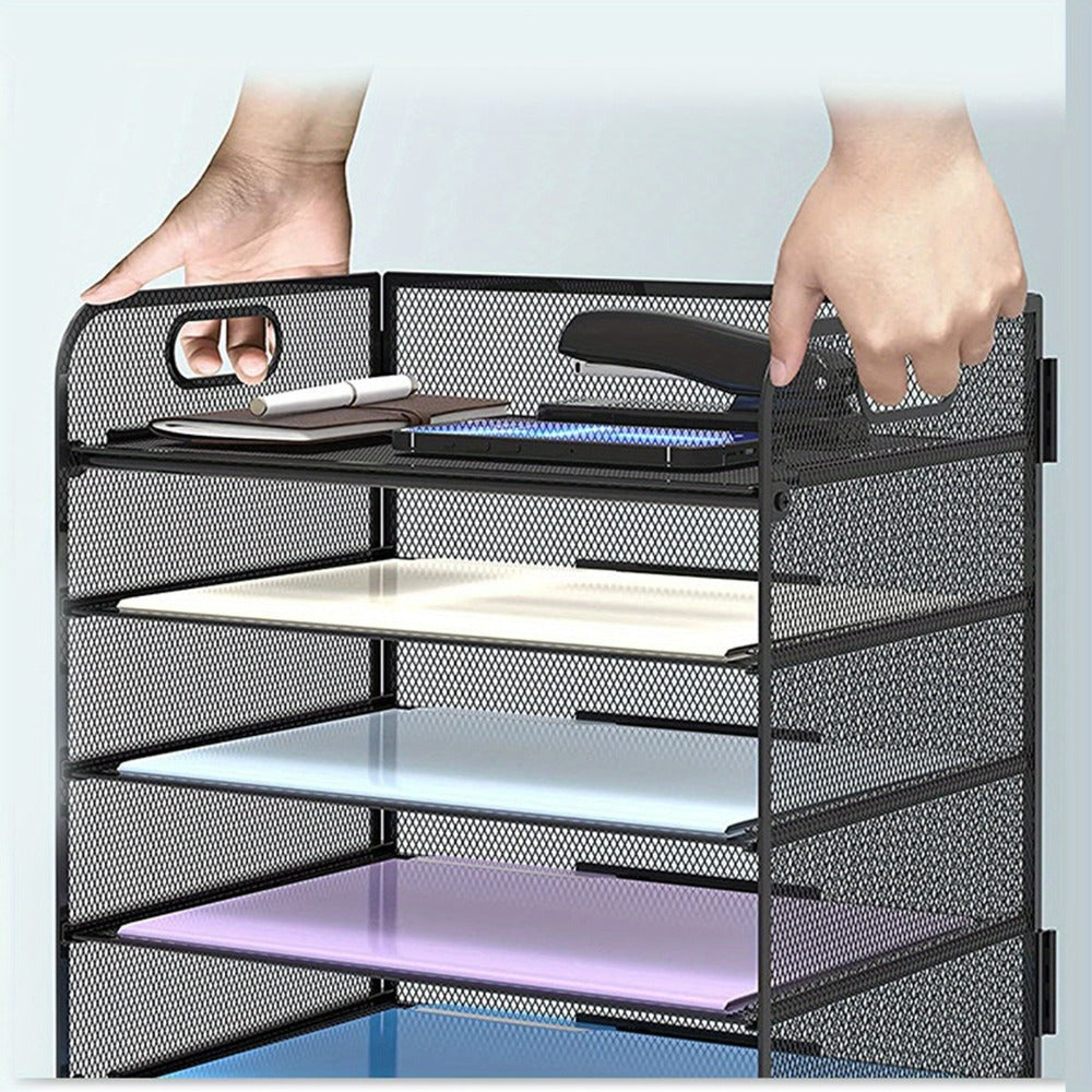 Organizador de escritorio de malla, bandeja de letras de 5 niveles, organizador de archivos apilable de malla, organizador de archivos de escritorio A4 para oficina en casa (Negro)