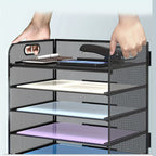 Organizador de escritorio de malla, bandeja de letras de 5 niveles, organizador de archivos apilable de malla, organizador de archivos de escritorio A4 para oficina en casa (Negro)