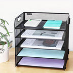 Organizador de escritorio de malla, bandeja de letras de 5 niveles, organizador de archivos apilable de malla, organizador de archivos de escritorio A4 para oficina en casa (Negro)