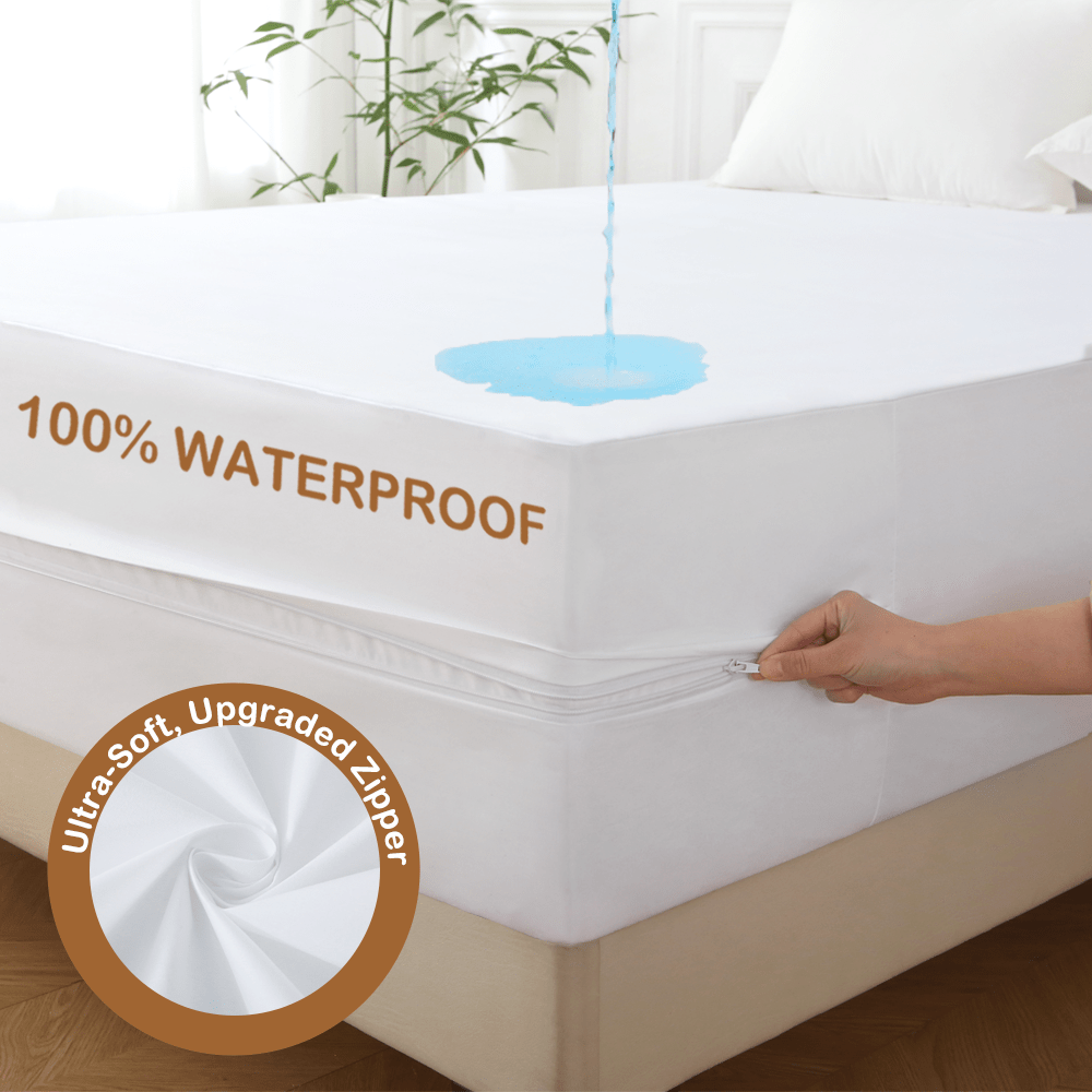 1pc Protector de Colchón Impermeable de 6 Lados, Funda de Colchón Cómoda y Antipolvo, con Cierre de Cremallera y Cubierta Suave, Adecuado para Dormitorios, Habitaciones de Invitados, Hoteles y Residencias Estudiantiles (Excluyendo Fundas de Almohada)