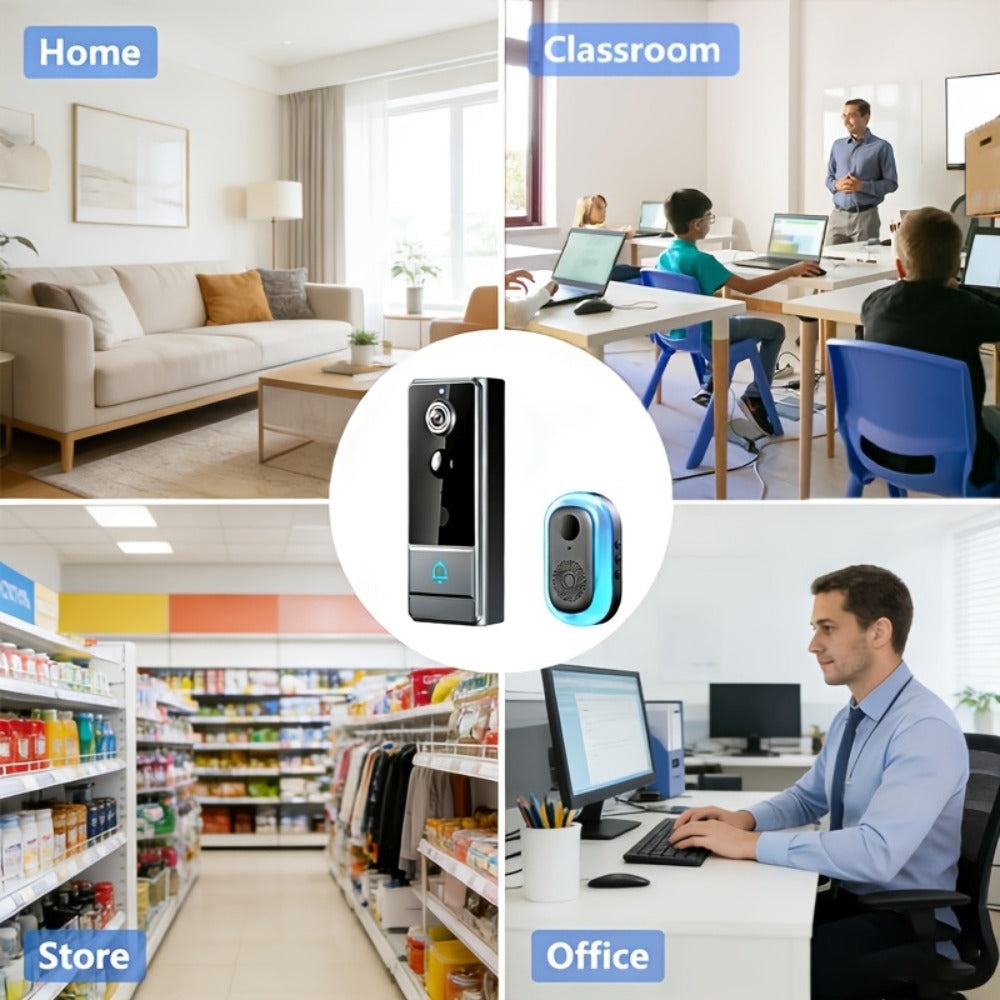 Timbre sin varillas para seguridad del hogar, cámara de seguridad con visión nocturna, 960P HD, detección de movimiento PIR, batería recargable de 2600mAh - Fácil de montar y controlado por aplicación, cámara de seguridad inalámbrica para el hogar, timbre