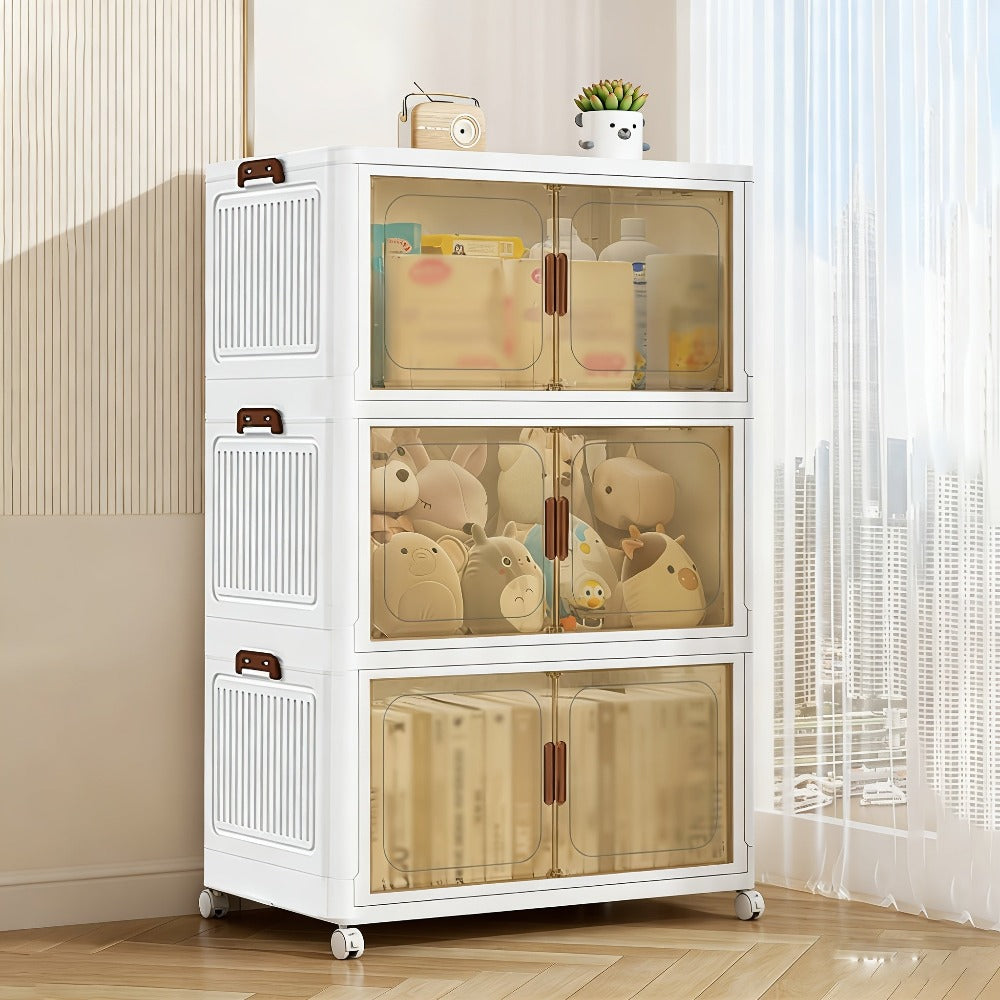 Locker infantil extragrande de 45 cm con puertas con ruedas - Taquilla plegable para dormitorio y guardería para guardar desorden, documentos, juguetes, bocadillos y cajones de plástico para almacenamiento, locker infantil multicapa