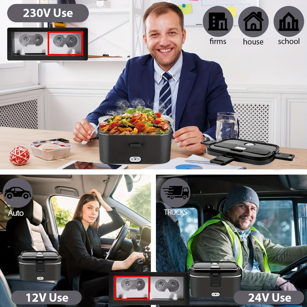 Esta lonchera cuenta con una potencia de 80W y una capacidad de 1.8 litros, lo que la hace ideal para comidas de adultos. Es una lonchera térmica portátil y diseñada para calentar alimentos en cualquier lugar. Incluye una bolsa térmica y un juego de cubie