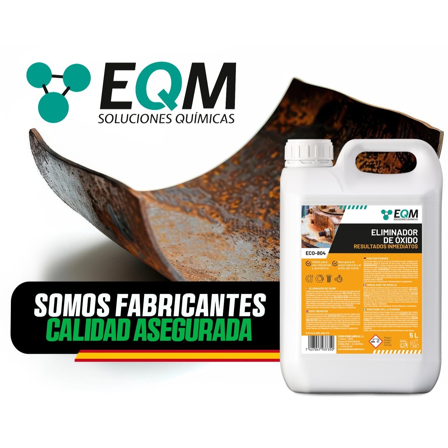 EQM - ECO-804 - Eliminador de Óxido Profesional - Remueve el óxido Completamente - Recupera el Color Original del Metal - Efecto inmediato