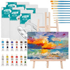 Artmaker XXL Set Completo de Pintura Artística con Caballete de Madera de 50 cm, 6 Lienzos de 24x30 cm, Set de Pintura Acrílica de 12 Colores, 10 Pinceles y Paleta de Pintura – El Regalo Perfecto para Artistas Principiantes, Niños y Adultos para Crear Obr