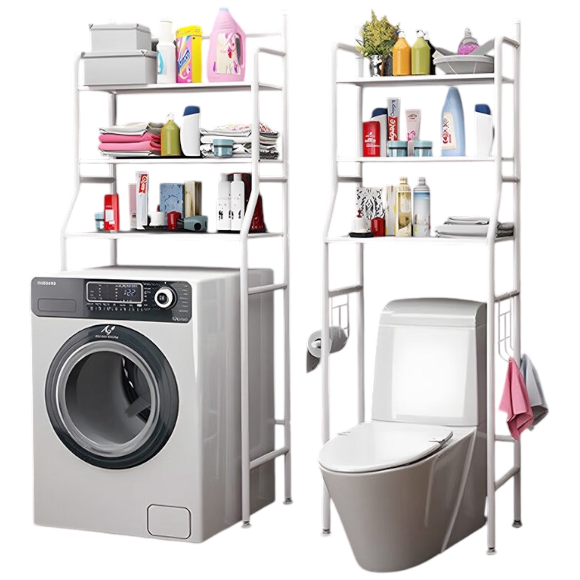 Estantería de Baño sobre Inodoro Blanco | Ahorra Espacio con 3 Baldas | Estante Almacenamiento Impermeable | Patas Ajustables en Altura (LAVA-002)