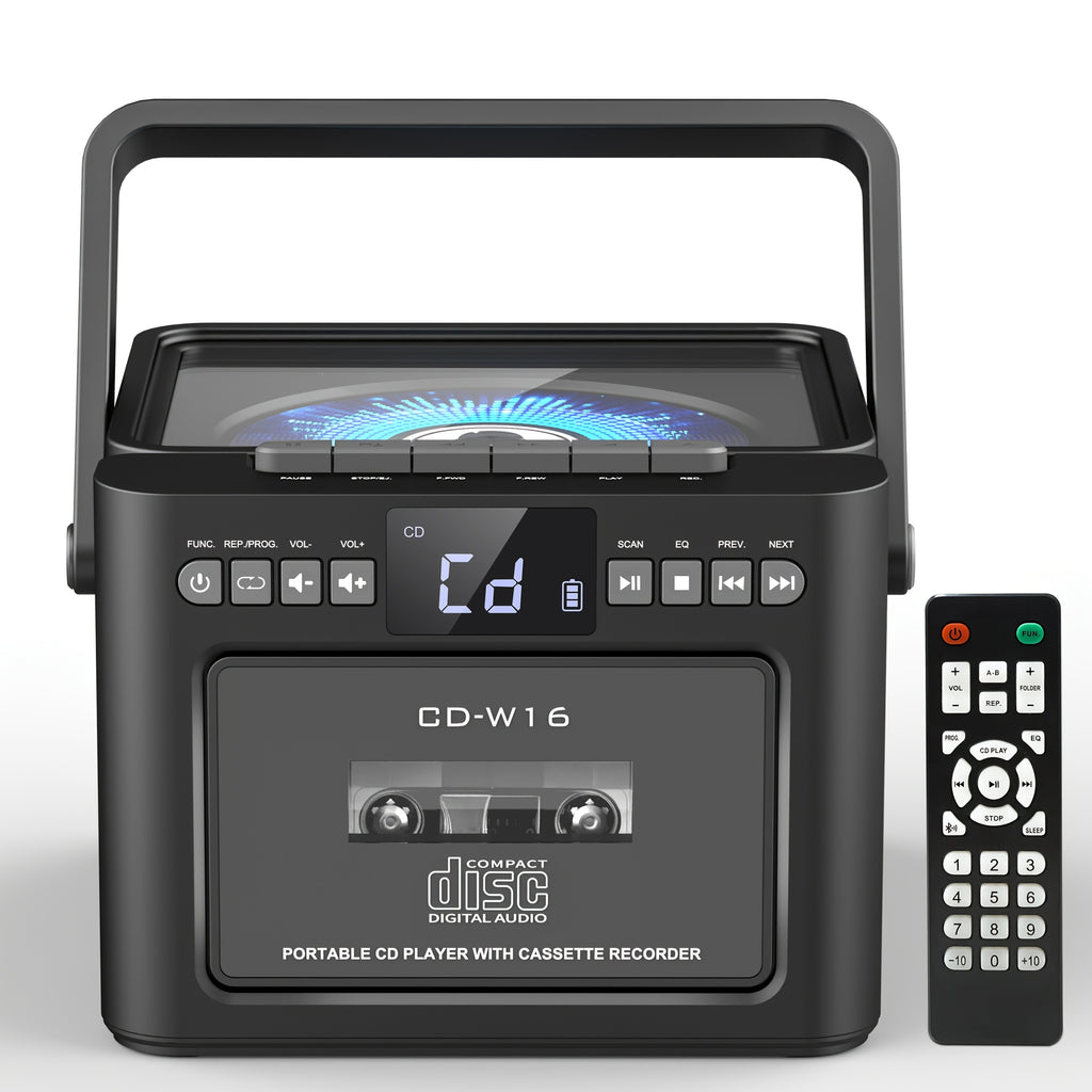 Reproductor portátil de CD y casete para música, radio y grabación