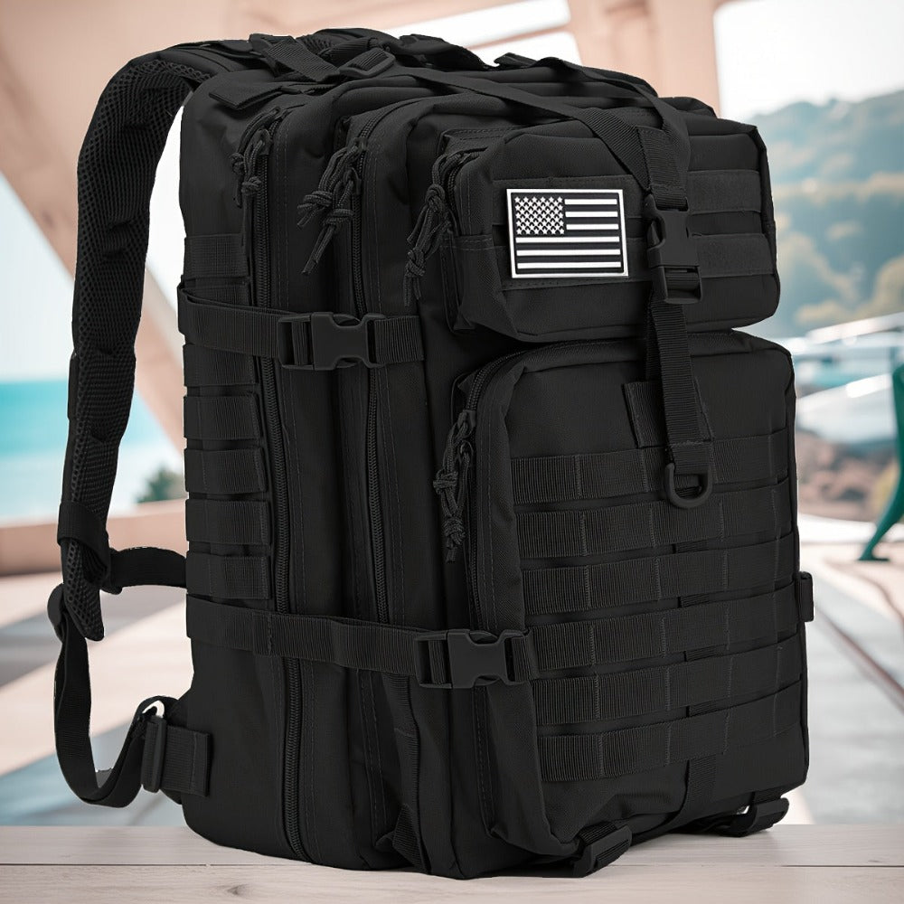 Mochila Táctica Negra de 45L para Deportes al Aire Libre, Senderismo y Excursionismo, Mochila Multifuncional con Cierre de Cremallera - Ideal para Senderismo de 3 Días, Trekking, Camping, Deportes al Aire Libre, Regalo de Cumpleaños