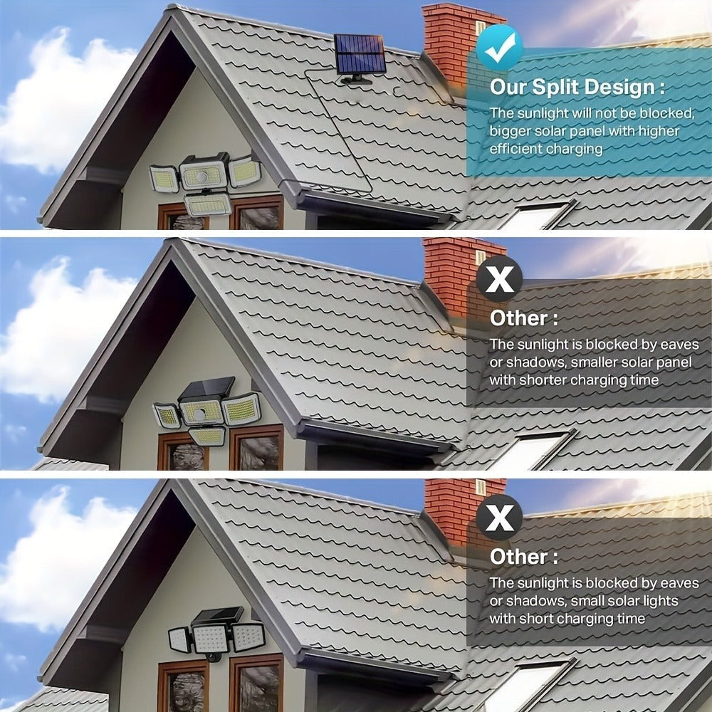2/4 piezas de luces solares de pared para exteriores, 288 LED con sensor de movimiento y control remoto, 4 modos de iluminación para patio solar, focos de seguridad de gran angular de 270°, luz solar de pared de 4 cabezales para porche, jardín, garaje, te