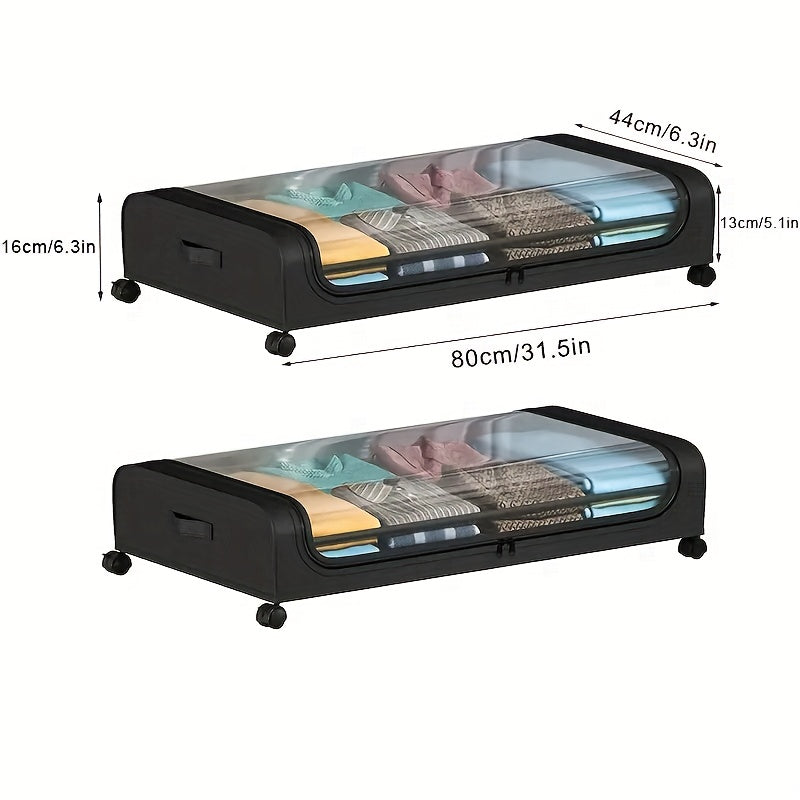 Caja de Almacenamiento Debajo de la Cama con Ruedas - Contenedor Organizador a Prueba de Polvo de Gran Capacidad, Adecuado para Edredones, Ropa, Juguetes y Diversos Artículos, con Ruedas para un Fácil Acceso, Asa Plegable para un Fácil Transporte, Solució