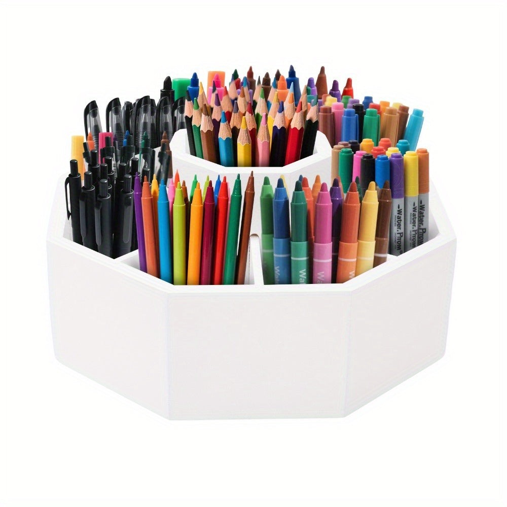Organizador Giratorio Grande de Bambú con Base Giratoria de 360° y 8 Compartimentos - Capacidad para Más de 300 Bolígrafos, Lápices, Marcadores, Pinceles - Bambú Resistente con Divisor Extraíble para Artistas, Estudiantes, Oficina - Organizador Ahorrador