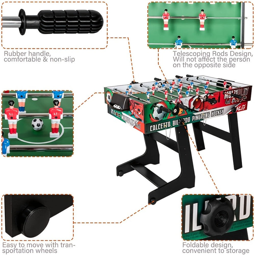 Mesa de Juego Multifuncional 4 en 1 HLC, Patas Plegables, Varillas Telescópicas, Deportes Multifuncionales/Billard/Tenis de Mesa/Hockey, Adecuada para Entretenimiento Familiar, Sin Batería