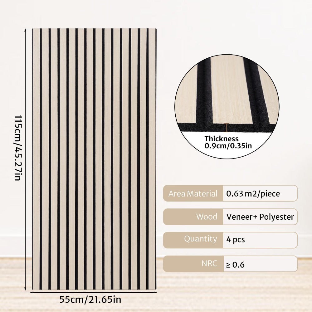 Juego de 4 paneles acústicos, paneles de pared, rejilla autoadhesiva, panel absorbente de sonido, 115x55 cm