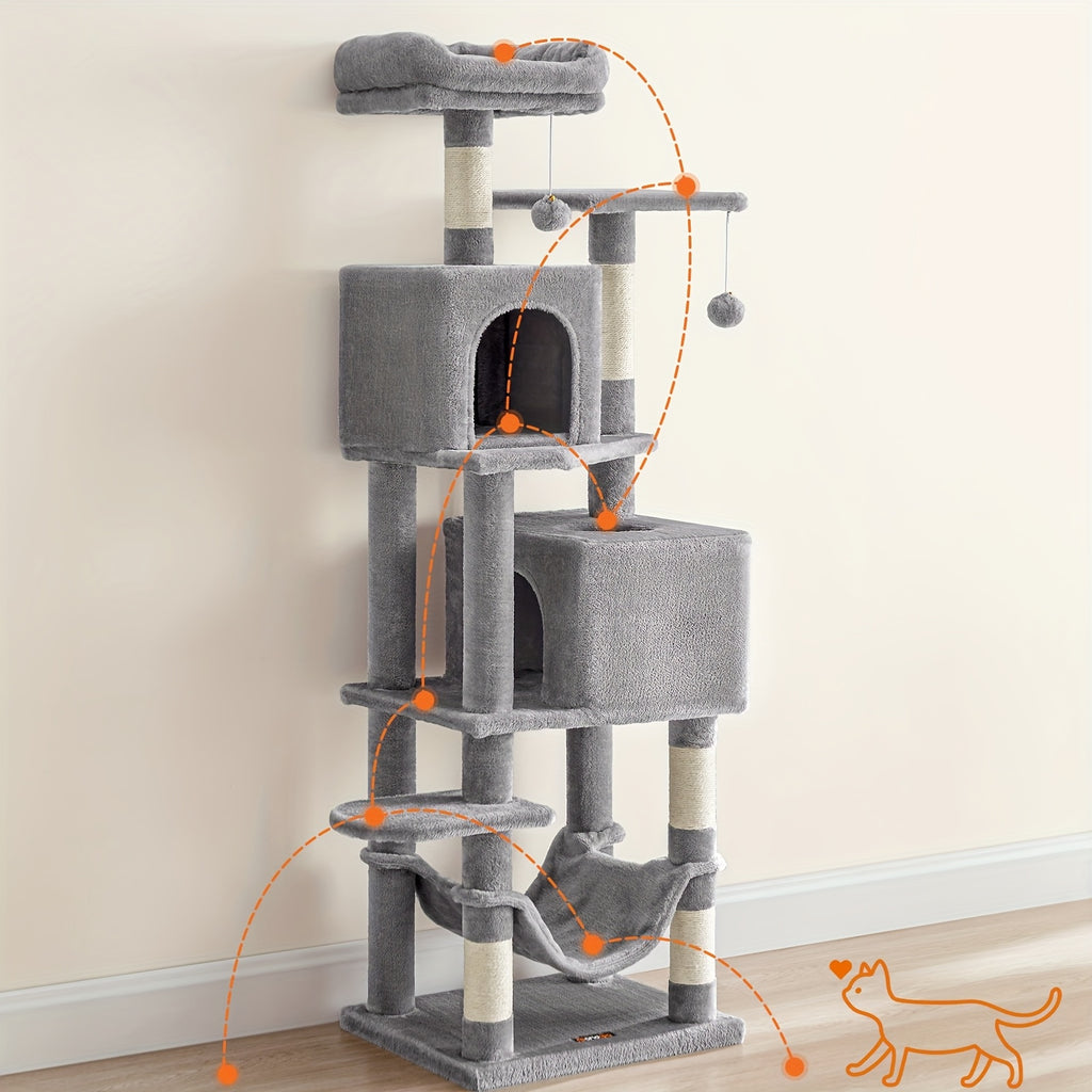 Torre rascadora para gatos 155 cm | Juego descanso y cuidado de las uñas