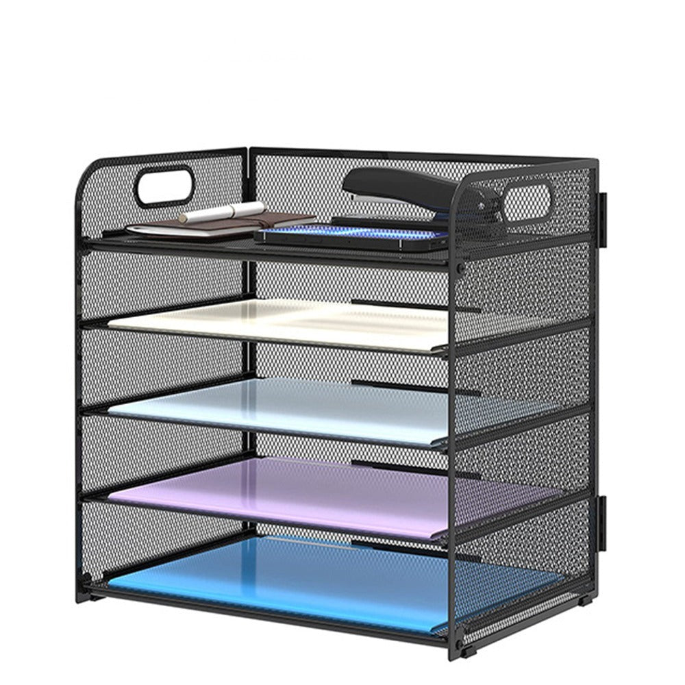 Organizador de escritorio de malla, bandeja de letras de 5 niveles, organizador de archivos apilable de malla, organizador de archivos de escritorio A4 para oficina en casa (Negro)
