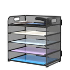 Organizador de escritorio de malla, bandeja de letras de 5 niveles, organizador de archivos apilable de malla, organizador de archivos de escritorio A4 para oficina en casa (Negro)