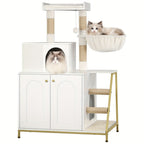 Árbol para Gatos con Armario de Letrero, Armario para Gatos, Casa Moderna 4-en-1 con Plataforma Grande, Casa para Gatos con Alfombra Rascadora de Sisal, Postes y Pompones, Cojines Lavables