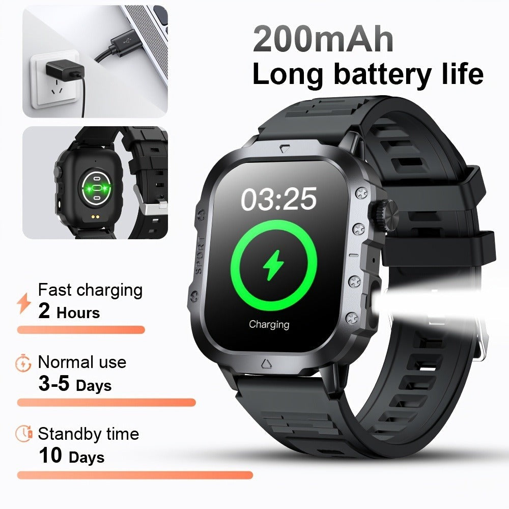 GWENLAND 2025 Smartwatch Estilo Deportivo - Pantalla de 2.2.54cm, Llamada Inalámbrica, Modos Multi-Deporte, Notificación de Mensajes, Foto Remota, Control de Música, Cuerpo de Aleación, Recargable por USB, Regalo Ideal para Entusiastas de la Aventura al A