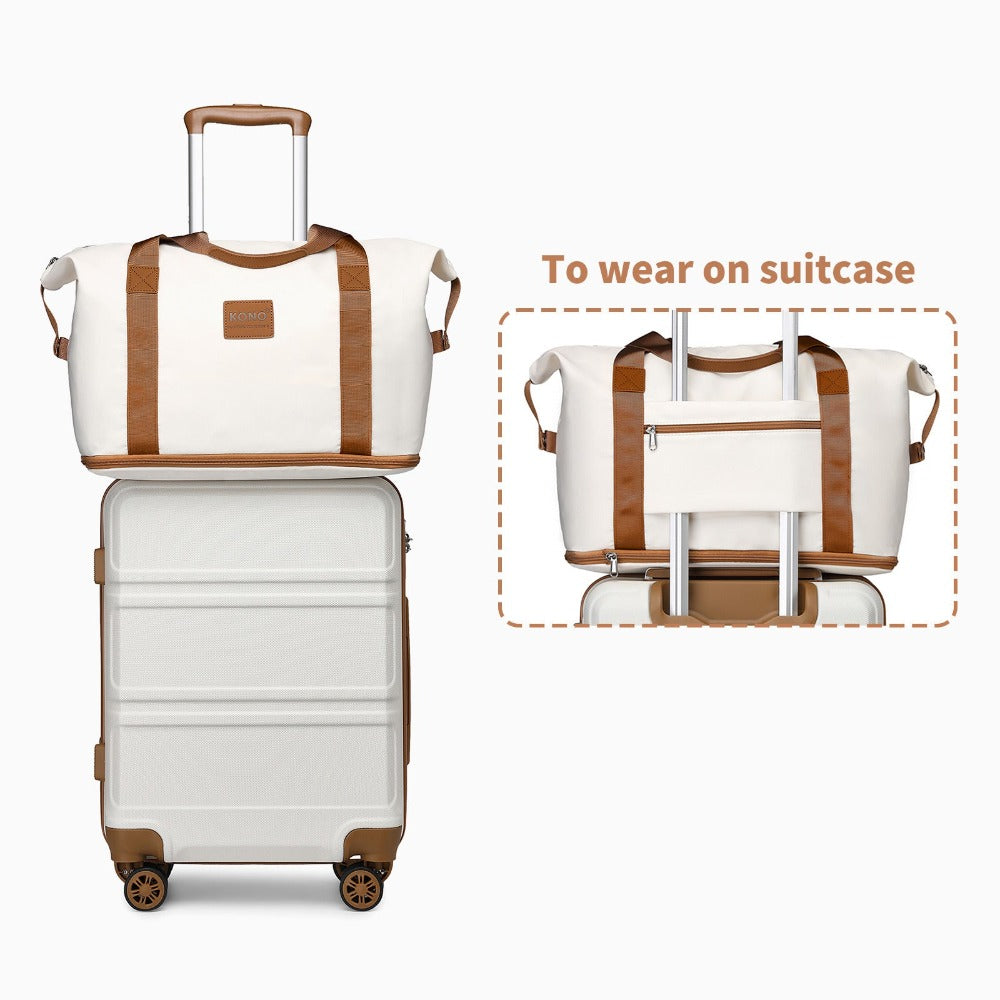 Juego de maletas de 2/4 piezas color blanco crema, carcasa rígida de ABS con trolley, candado TSA, 4 ruedas giratorias, maleta de viaje