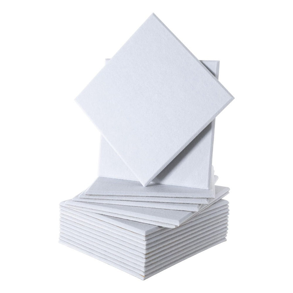 Paquete de 18 paneles acústicos cuadrados, aislamiento acústico autoadhesivo, absorbedor de sonido para pared, hechos de poliéster para aislamiento acústico, paneles acústicos para tratamiento acústico y decoración de pared, blanco, 30 X