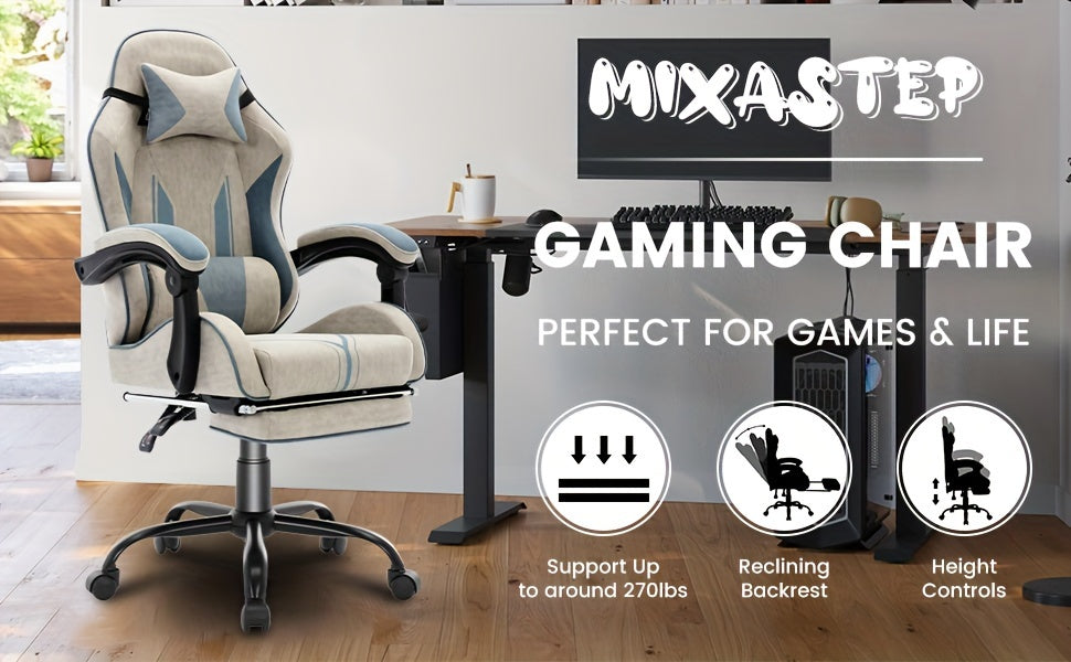 Silla Gaming Ergonómica con Reposapiés y Soporte Lumbar Ajustable, Ideal para Adultos en la Oficina en Casa o Configuración de Gaming - Color Gris