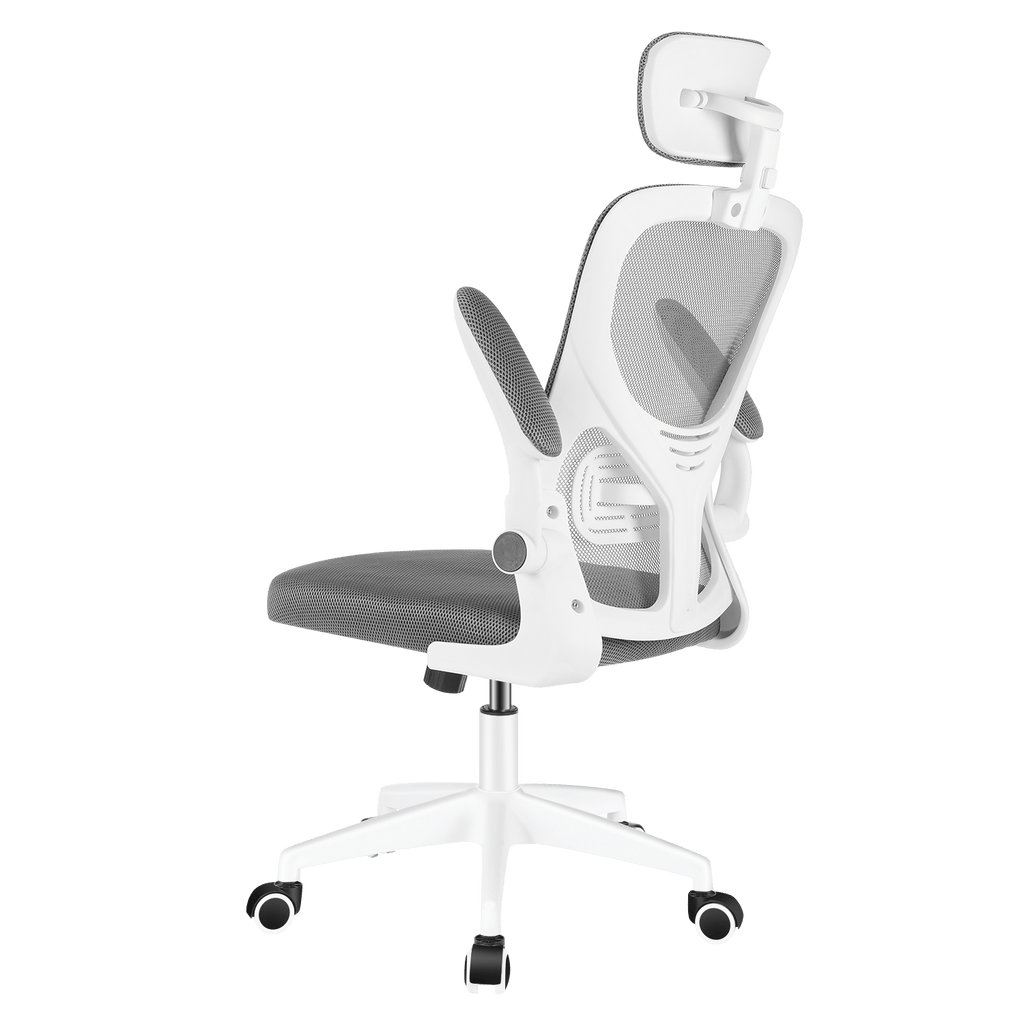 Silla de Oficina con Función de Inclinación de 105°, Silla de Oficina Ergonómica con Soporte Lumbar, Reposacabezas y Reposabrazos Ajustable, Silla Giratoria, Silla de Oficina de Altura Ajustable 120Kg, Blanca