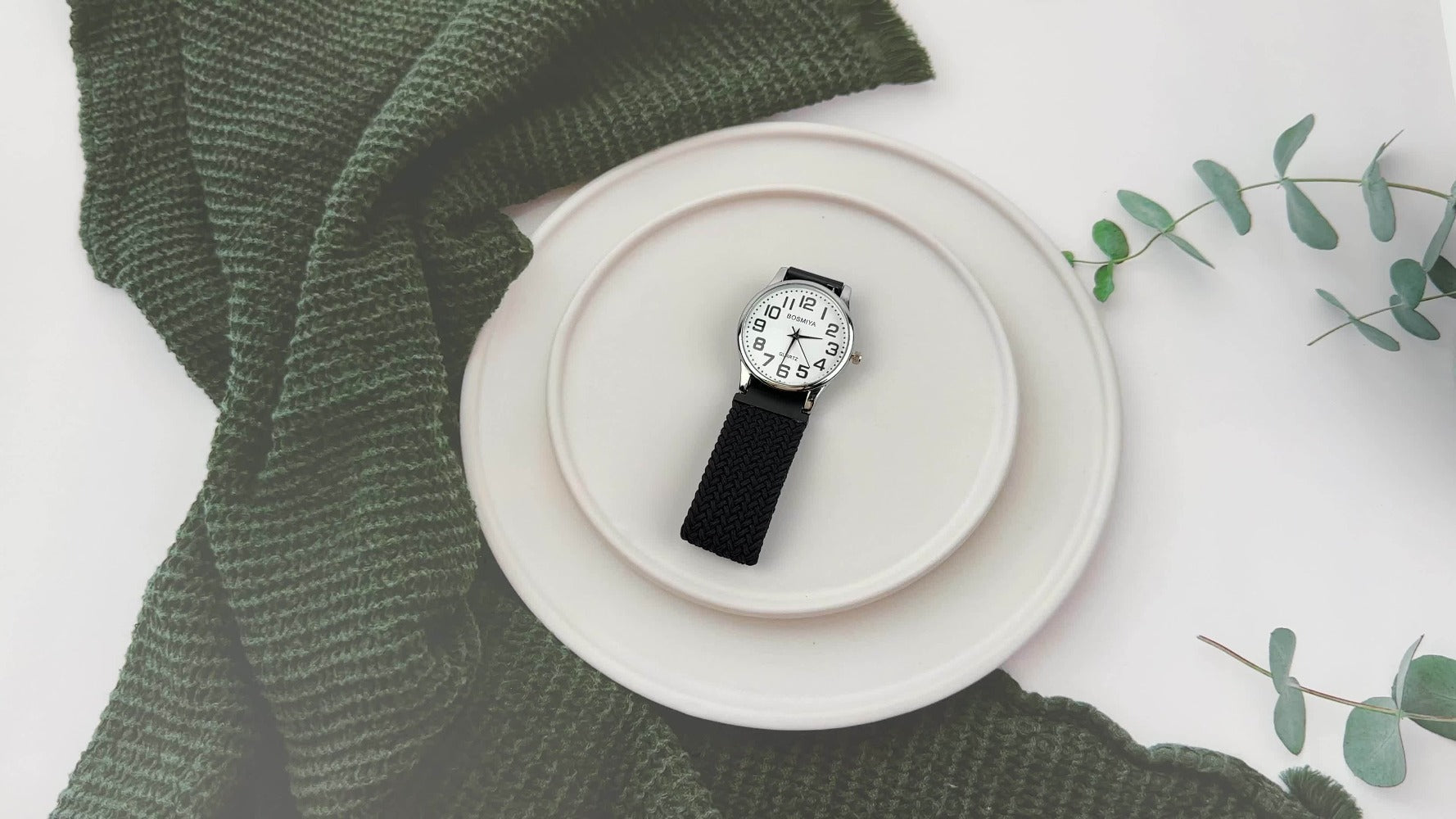 JewelryWe Reloj Elástico Trenzado para Mujer Hombre Simple Analógico de Cuarzo Pulsera Elástica Tejida Reloj Casual con Esfera de Números Grandes