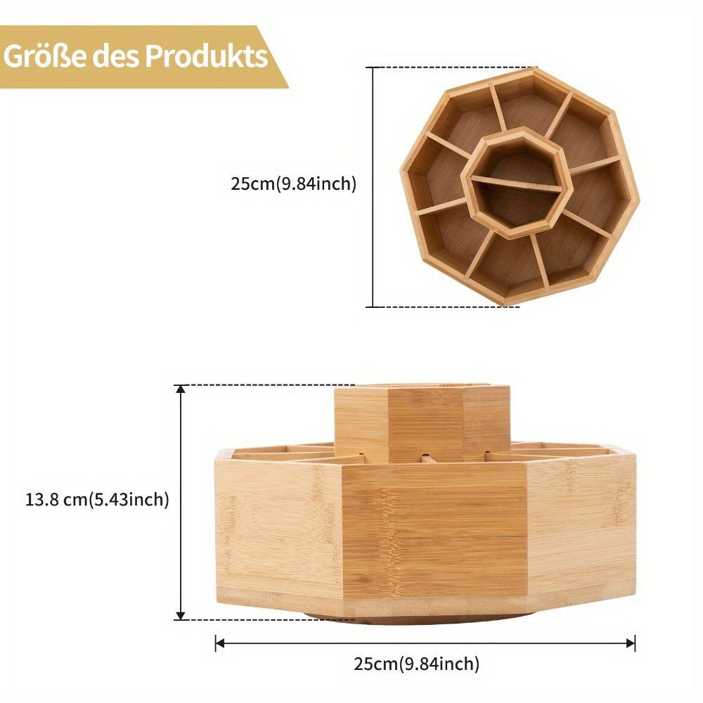 Organizador Giratorio Grande de Bambú con Base Giratoria de 360° y 8 Compartimentos - Capacidad para Más de 300 Bolígrafos, Lápices, Marcadores, Pinceles - Bambú Resistente con Divisor Extraíble para Artistas, Estudiantes, Oficina - Organizador Ahorrador