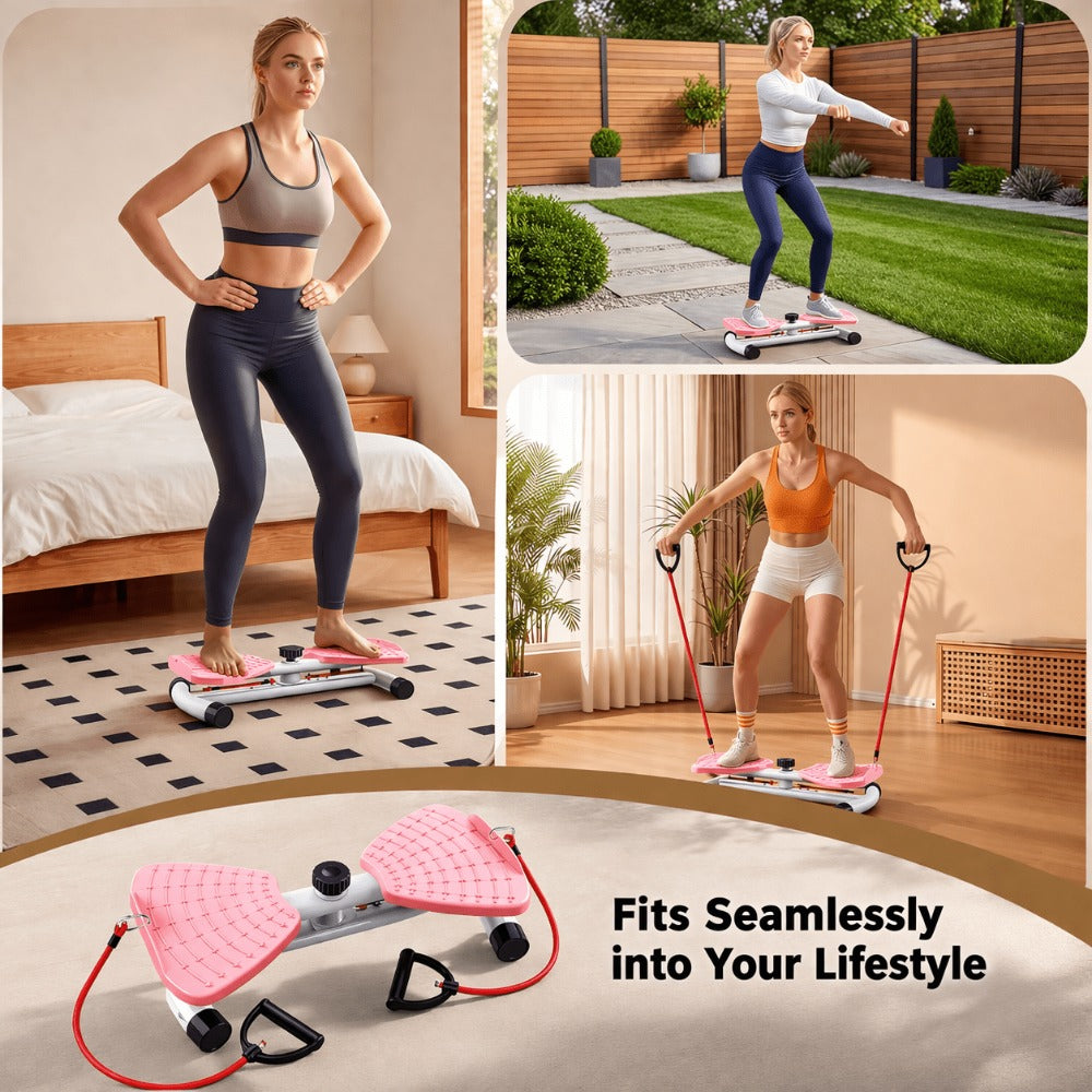 Equipo de fitness giratorio de cintura para uso doméstico, quemador de grasa abdominal, equipado con bandas de resistencia, tabla de ejercicios silenciosa y antideslizante para entrenamiento de core, piernas y glúteos (capacidad de peso 136 kg - rosa - mo