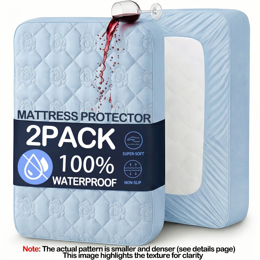 2 protectores de colchón impermeables - Ropa de cama lujosamente cómoda y suave, sábana ajustable transpirable de bolsillo profundo, se adapta a la mayoría de los colchones, silenciosa, resistente al polvo y a las manchas, color aleatorio, paquete múltipl