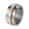 Anillo Giratorio para Ansiedad JewelryWe: Anillo de Acero Inoxidable de 10mm de Ancho con Zirconia Cúbica Sintética, Anillo Antiestrés para Aliviar la Ansiedad, Anillo Giratorio para Pulgar para Mujeres y Hombres, Color Oro Rosa y Plateado