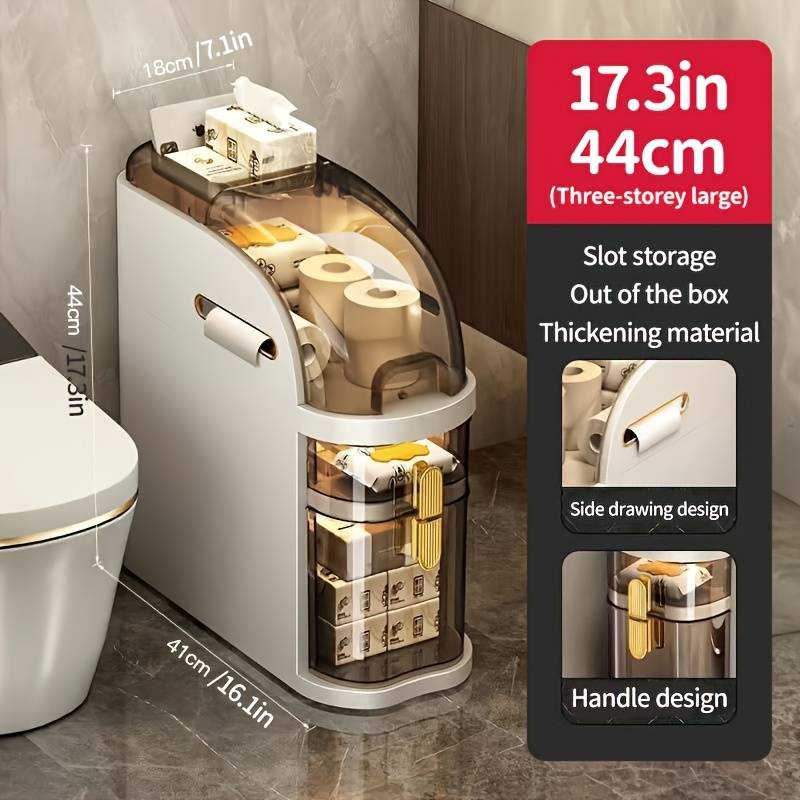 Armario de almacenamiento estrecho para baño de 5/4/3 niveles que ahorra espacio con cajones y soporte para papel higiénico - Organizador delgado independiente con estantes ajustables, construcción de plástico de alta calidad, armario de piso compacto par