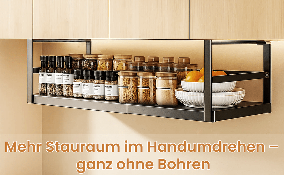 Estante de almacenamiento ajustable para colocar debajo del mueble, organizador de cocina expandible de 45 a 63 cm, estante colgante de metal para especias, frascos, cuencos, organizador que ahorra espacio para cocina, despensa o baño, estantes multiusos