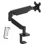 Soporte de brazo único para monitor de TV/computadora, diseño ergonómico, inclinación y rotación bidireccionales, altura ajustable, de acero, incluye 3 destornilladores portátiles.