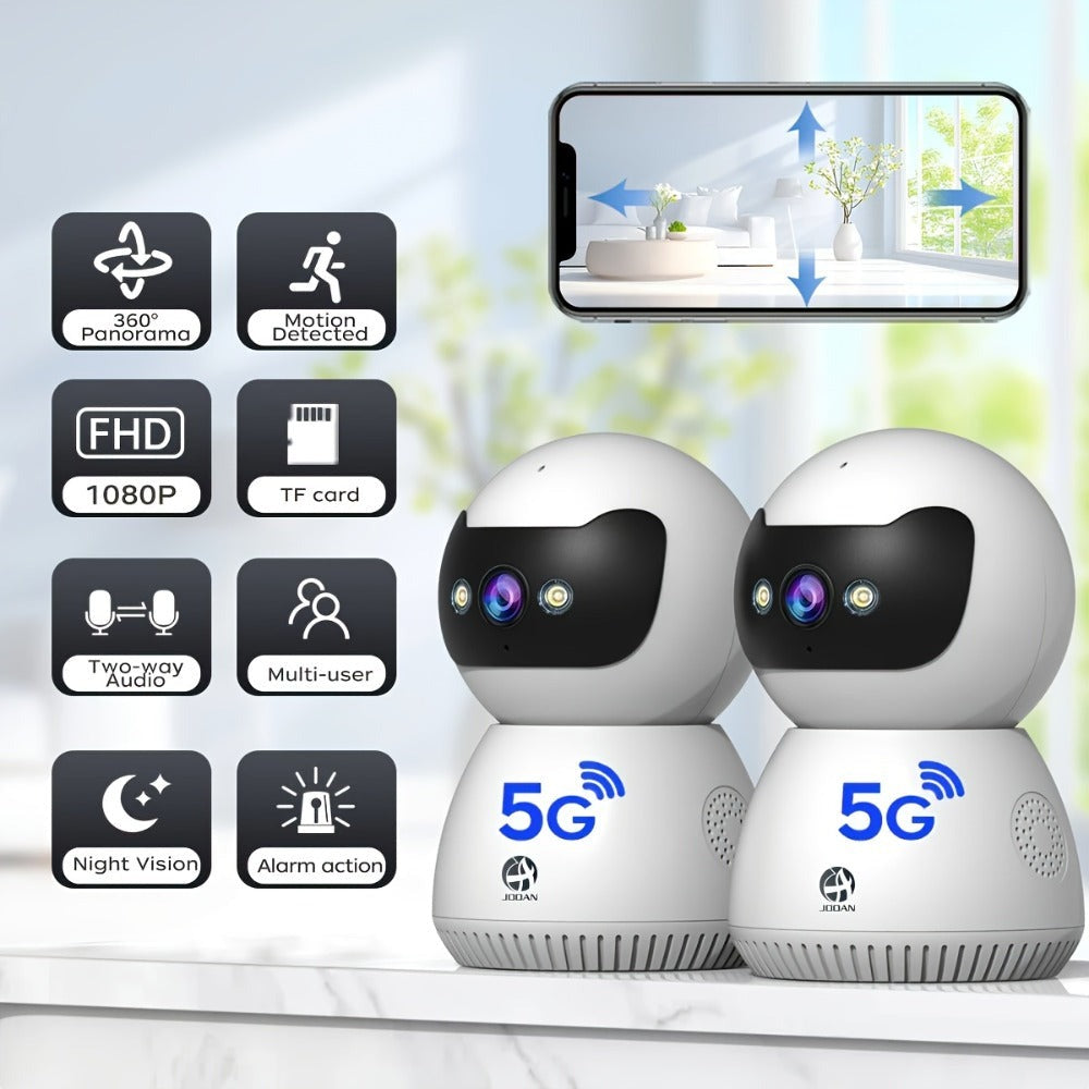 Cámara WiFi de doble banda 5G, monitoreo de seguridad sin varillas para el hogar 1080P - Cámara de seguridad con alarma y seguimiento giratorio de 355° con visión nocturna, control remoto por smartphone, un buen asistente de hogar para uso en interiores,