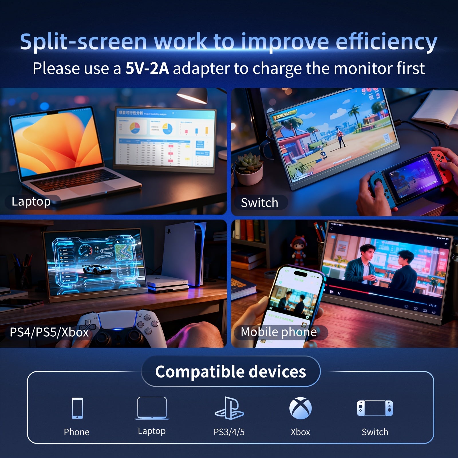 Monitores de ordenador | Monitor Portátil de 15.6 Pulgadas con Soporte Integrado, Pantalla IPS FHD 1080P para Juegos, Frecuencia de Actualización
