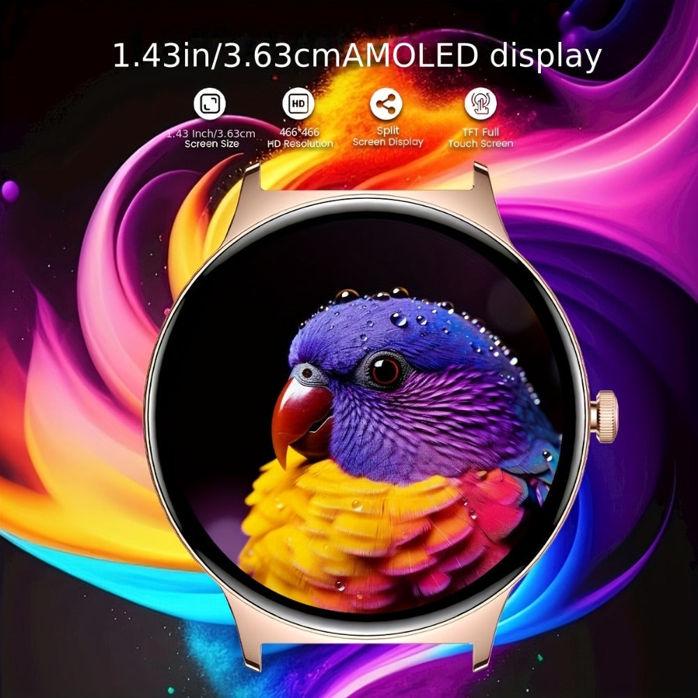 LIGE Smartwatches Diseñados para Mujer con Pantalla Táctil AMOLED de 1.43 Pulgadas, Capaces de Hacer y Recibir Llamadas, un Smartwatch Fitness con Más de 100 Modos Deportivos, un Podómetro, Notificaciones de Mensajes de Texto, Control de Música y Cámara