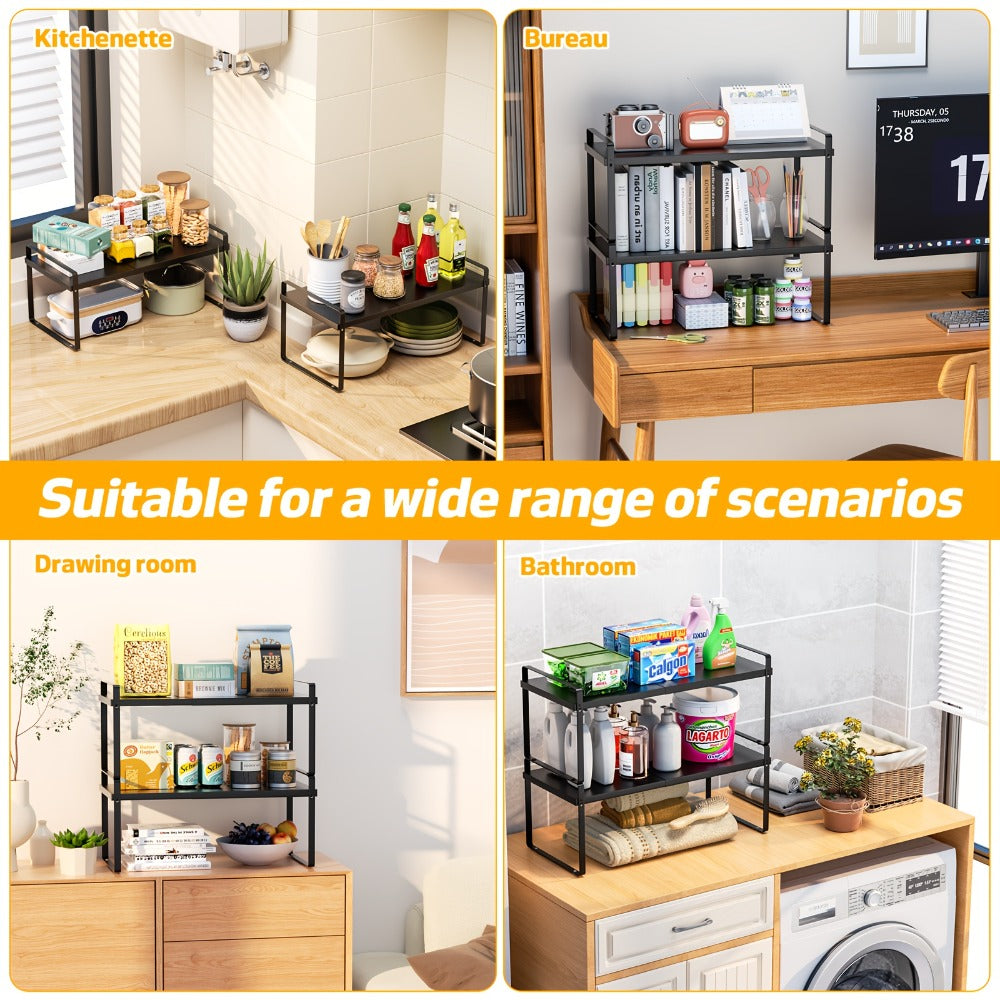 Estantería de cocina extensible para 1pc/2pcs, estante dorado para almacenamiento de especias, adecuado para encimeras de cocina, despensa, armarios, refrigerador ()