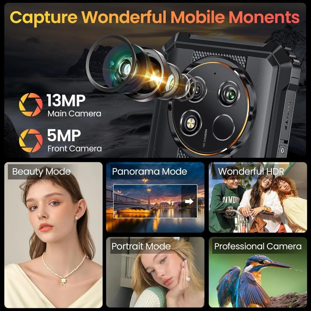 OUKITEL WP28E (2024) Móvil - 16GB RAM+64GB ROM (TF 1TB) Teléfono Movil Android 14 10600mAh, Movil 6.52 HD Pulgadas, Cámara 13MP+ 5MP, 4G Dual SIM/OTG/IP68/IP69K/GPS/NFC