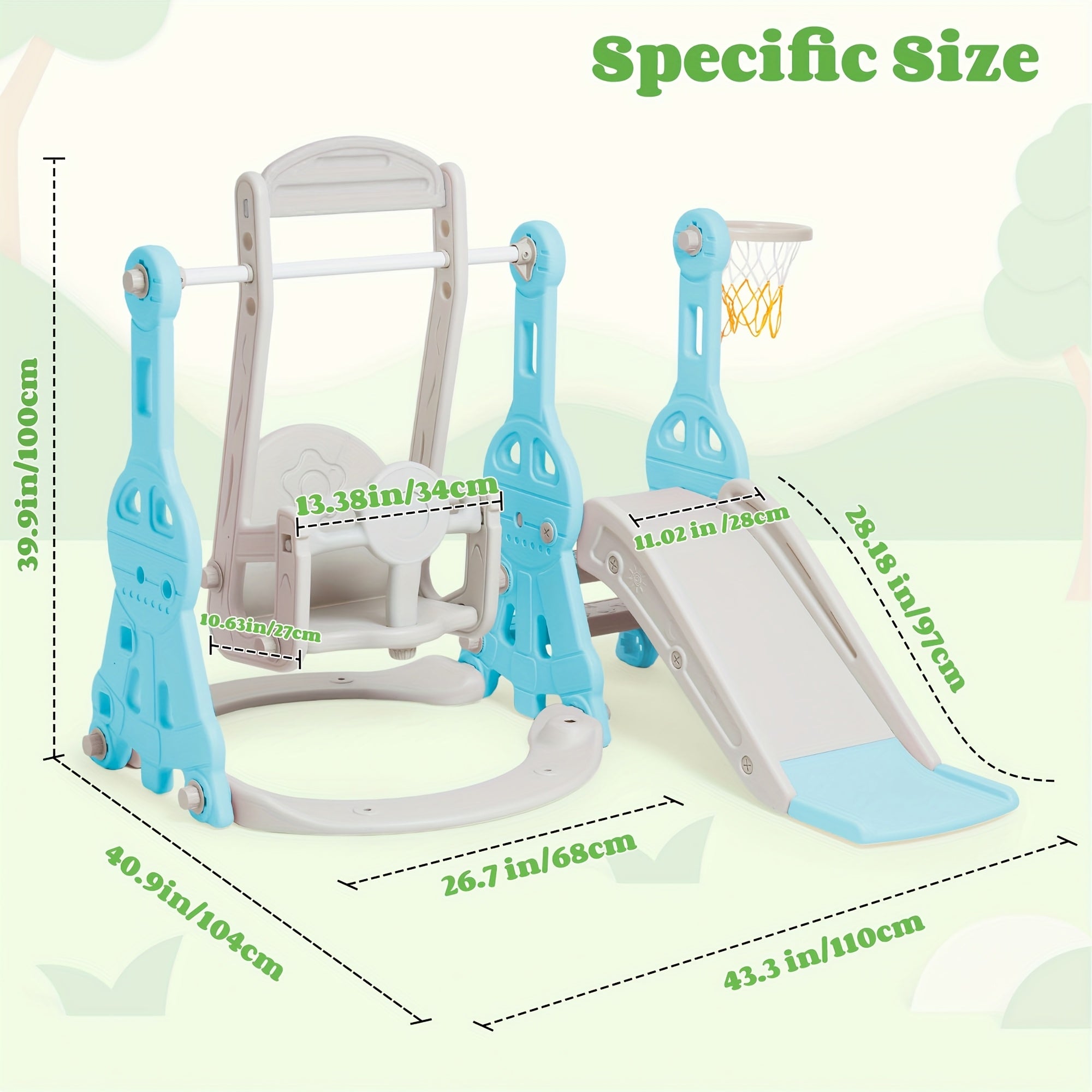 Conjunto de tobogán y columpio para niños pequeños 4 en 1, tobogán para bebés con columpio, tobogán, escalador y baloncesto, juego de columpio y tobogán para niños, juguete de parque infantil para interiores y exteriores, patio trasero, para niños pequeño