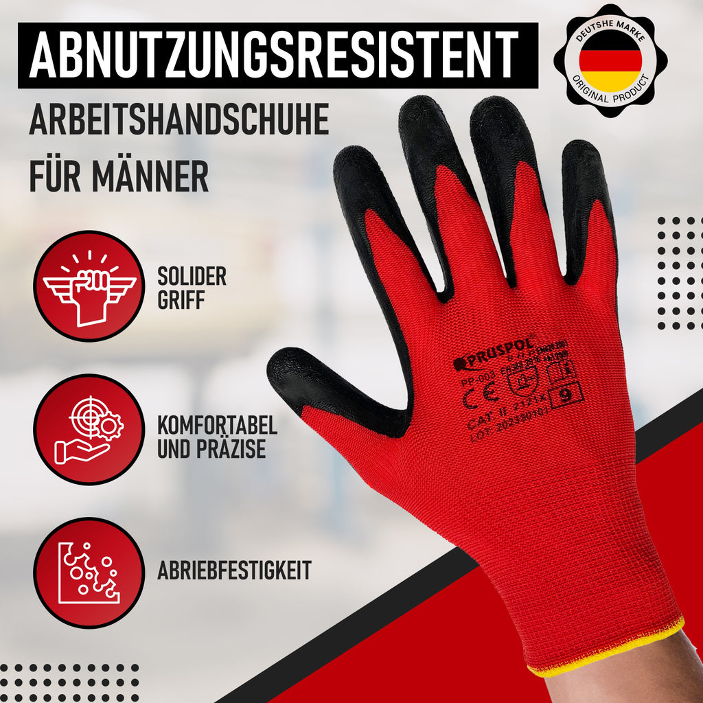 12 a 24 Pares de Guantes de Trabajo Duraderos (Talla 7/8/9/10/11), Guantes de Jardinería, Guantes de Montaje para Hombres/Mujeres con Revestimiento de Látex para Construcción, Mecánica, Talleres, Carpintería, Logística, Paquete al por Mayor