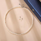 Conjunto de collar de perlas de agua dulce en plata de ley S925 | Cierre de langosta y cadena extensible | Longitud ajustable