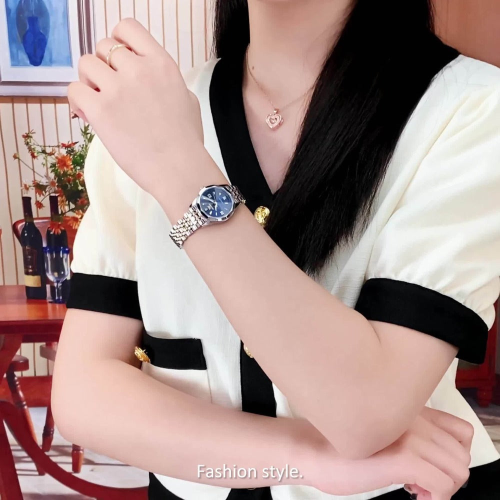 OLEVS Reloj de Pulsera Casual para Mujer Clásico Elegante con Diamantes de Imitación, Esfera Pequeña Analógica de Cuarzo, Reloj de Vestir de Lujo para Damas con Correa de Acero Inoxidable Luminosa con Calendario y Fecha, Regalos de Navidad para Ella Reloj