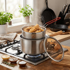 Juego de ollas de cocina multiusos con cesta para freír y tapa de cristal: cacerola antiadherente, freidora, olla para fideos, cacerola para leche, olla freidora de acero inoxidable, olla para cocinar pasta, apta para estufas de inducción y de gas, ideal