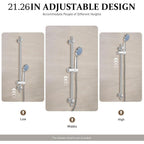 Barra de ducha sin clavos, barra de ducha de acero inoxidable, barra de ducha de 66 cm, barra de ducha de acero inoxidable de altura ajustable, barra de ducha moderna con soporte giratorio de 360° para cabezales de ducha para baños, duchas, hoteles, hogar
