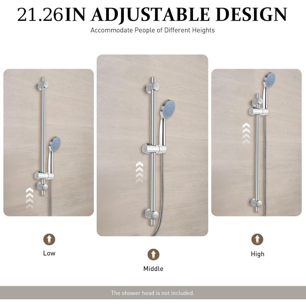 Barra de ducha sin clavos, barra de ducha de acero inoxidable, barra de ducha de 66 cm, barra de ducha de acero inoxidable de altura ajustable, barra de ducha moderna con soporte giratorio de 360° para cabezales de ducha para baños, duchas, hoteles, hogar
