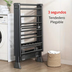 Perchero Plegable de Aluminio Resistente con Estante para Zapatos - Diseño en 3 Segundos, Altura Ajustable, 4 Ruedas para Uso Interior/Exterior, Montaje Sin Herramientas, Estabilidad en Forma de A, Ahorro de Espacio Gris, Secado de Ropa Portátil, Construc