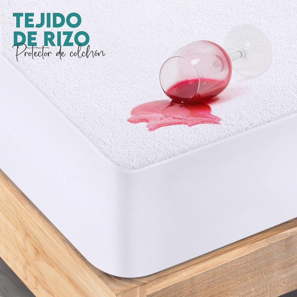 KingnetStore - Protector de colchón/Cubre colchón Ajustable, de Rizo, Transpirable. Elástico En Todo El Contorno. Variedad de Medida Disponible, Colchón hasta 30 CM Altura